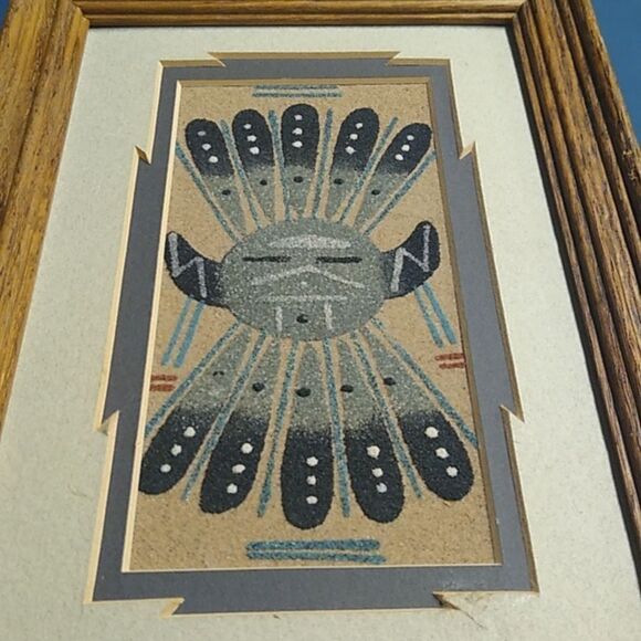 Navajo Sand Painting by Sandra Thomas Wooden Frame Native American Art - Picture 2 of 10
